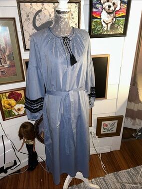 Who What Wear Light Blue Maxi Dress with Black Tassel Detail